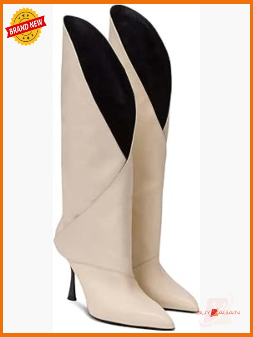 V-Cut Pointed Toe Stiletto Knee High Motorcycle Boots - Picture 1 of 6